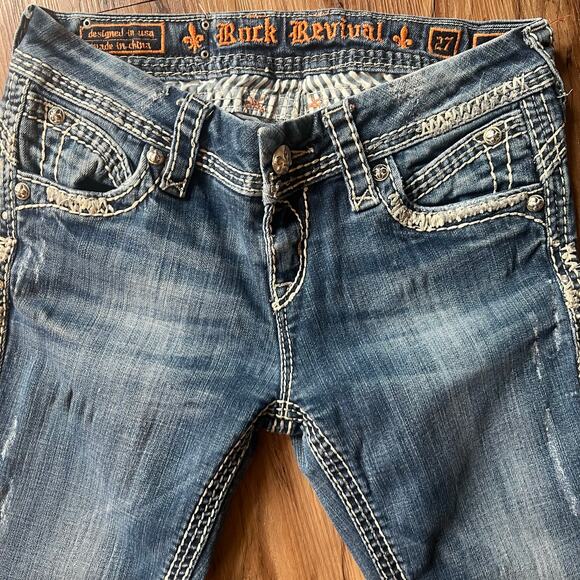 Mid Rise Rock Revival Jeans Amy Easy Boot Size 27 Style E8129E45R Sequin Studded - Picture 7 of 16